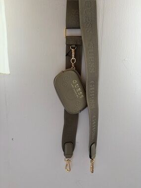 GUESS Olive Green Embossed Logo Crossbody Strap with Coin Pouch